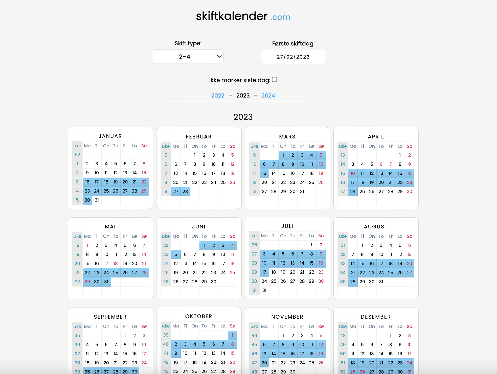 Offshore Skiftkalender